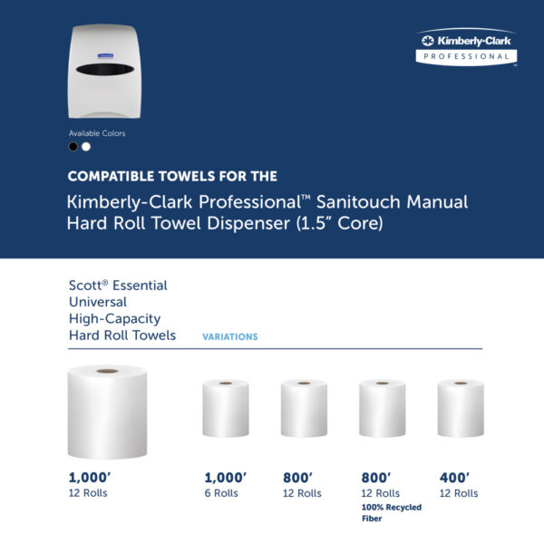Kimberly-Clark Professional™ Sanitouch Manual Hard Roll Towel Dispenser (09991), White, for 1.5" Core Roll Towels, 12.63" x 16.13" x 10.2" - Image 8