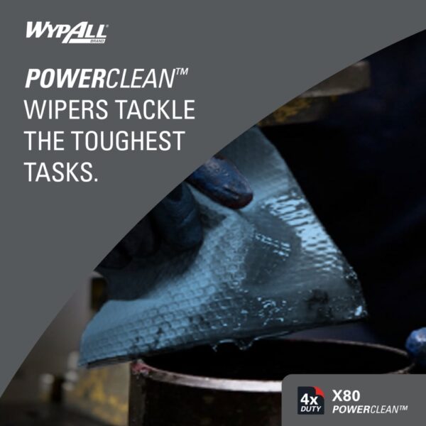 WypAll® PowerClean™ X80 Heavy Duty Cloths (41043), Jumbo Roll, Extended Use Towels, Blue (475 Sheets/Roll, 1 Roll/Case, 475 Sheets/Case) - Image 4