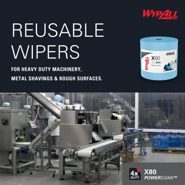 WypAll® PowerClean™ X80 Heavy Duty Cloths (41043), Jumbo Roll, Extended Use Towels, Blue (475 Sheets/Roll, 1 Roll/Case, 475 Sheets/Case) - Image 7
