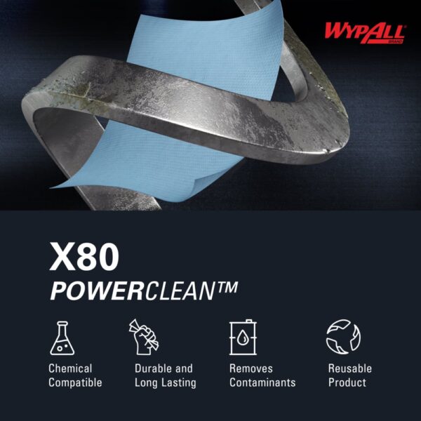 WypAll® PowerClean™ X80 Heavy Duty Cloths (41043), Jumbo Roll, Extended Use Towels, Blue (475 Sheets/Roll, 1 Roll/Case, 475 Sheets/Case) - Image 8